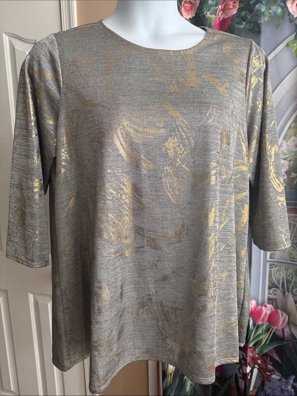Zac & Rachel Gray Tunic with Gold Foil Accents